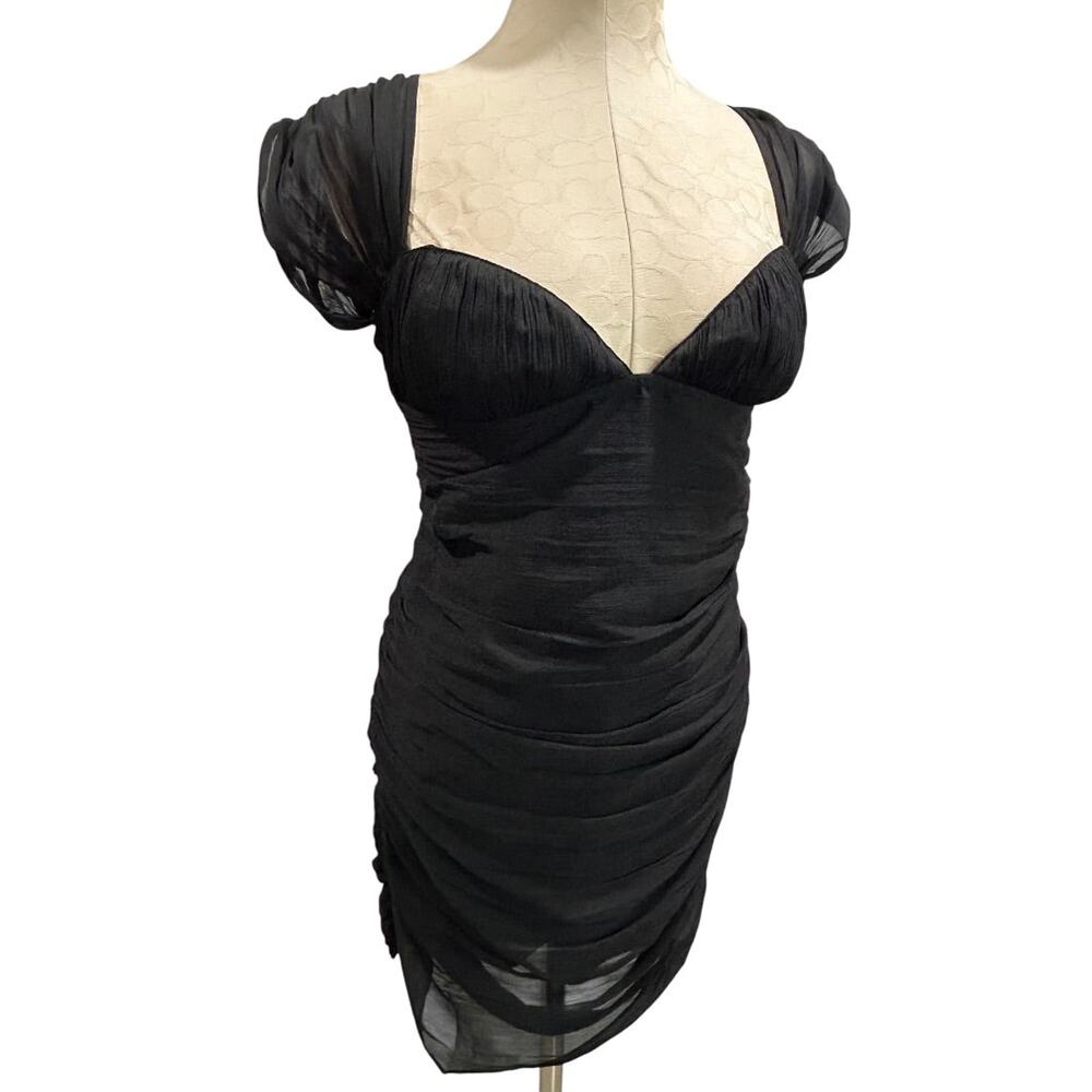 Size 6 Asos Design Black Dress‎ Sweetheart Neckline Fitted Rouched Open Back